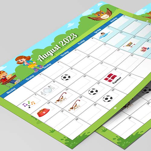 Kalender til børn 2023 med årstider og mærkater